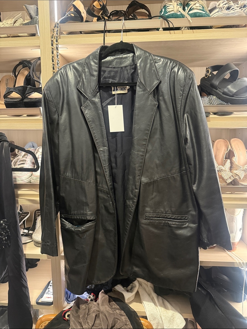 Black Leather Oversized Blazer Jacket